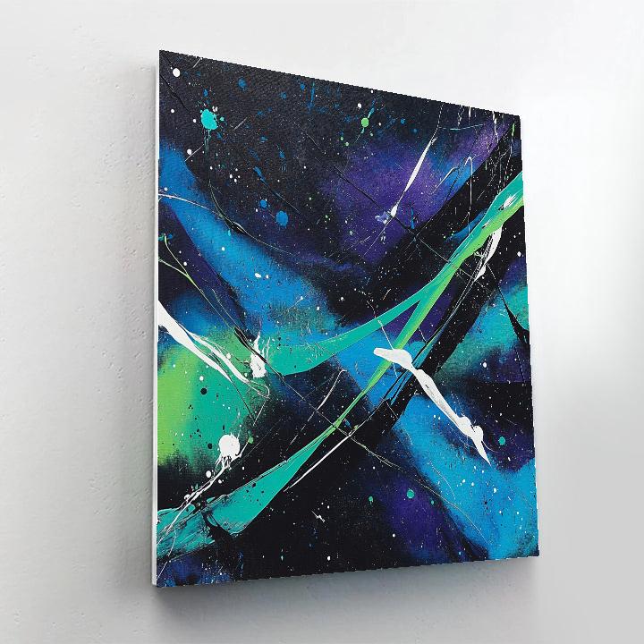 Jackson Pollock Inspired Aurora Static Over Midnight Fjord paint by color