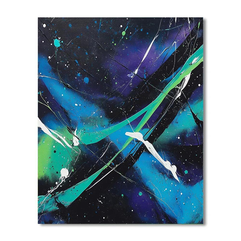 Jackson Pollock Inspired Aurora Static Over Midnight Fjord paint by color