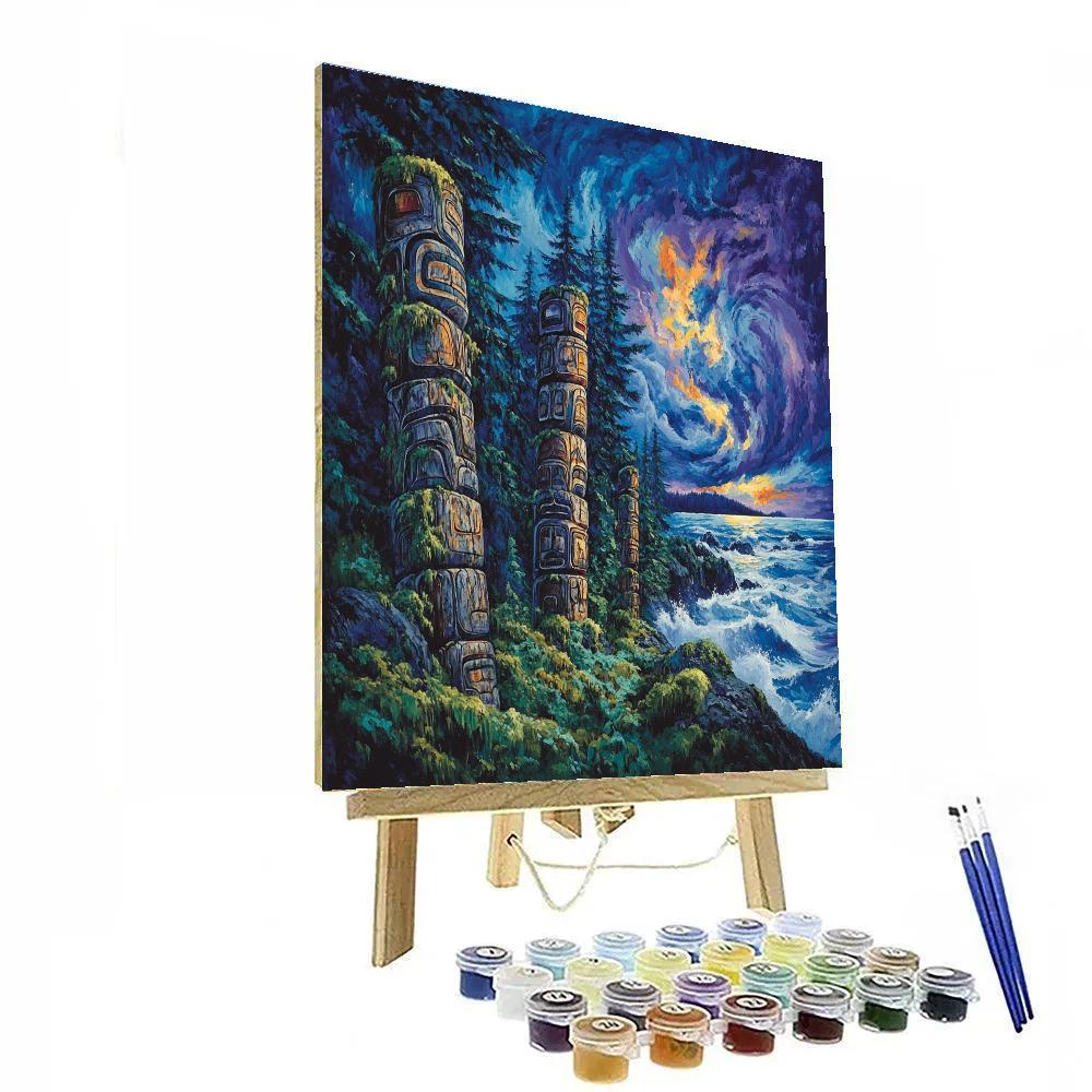 Emily Carr Inspired Stormlit Totem Grove Silence paint by number
