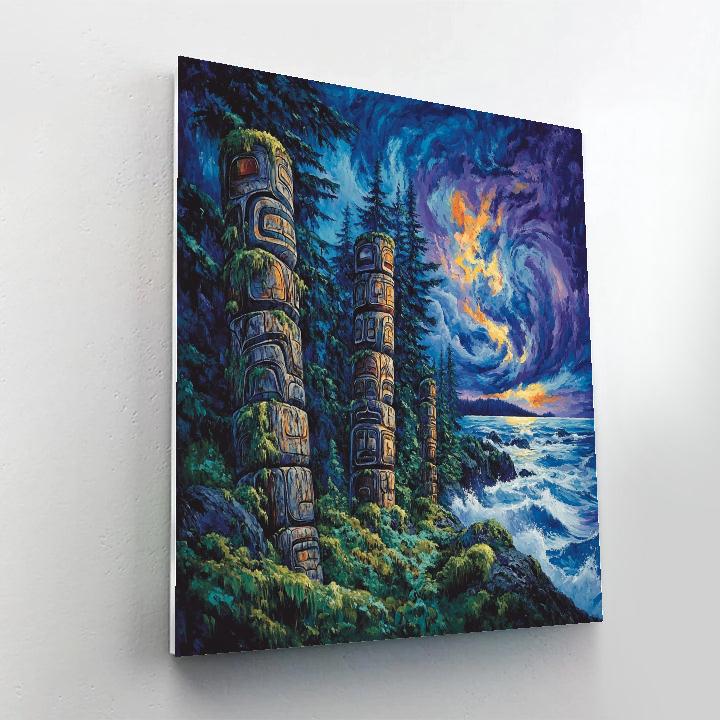 Emily Carr Inspired Stormlit Totem Grove Silence paint by number