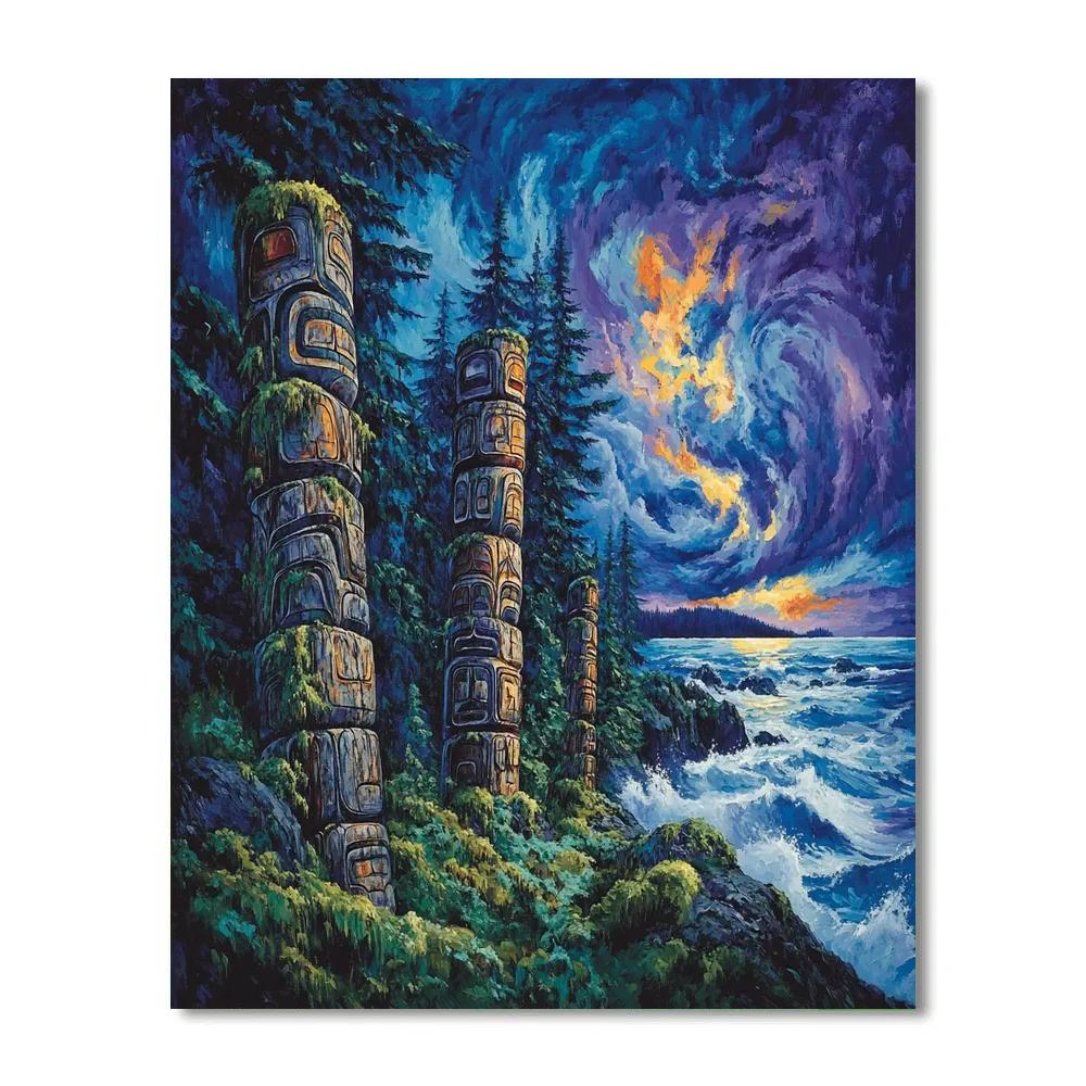 Emily Carr Inspired Stormlit Totem Grove Silence paint by number