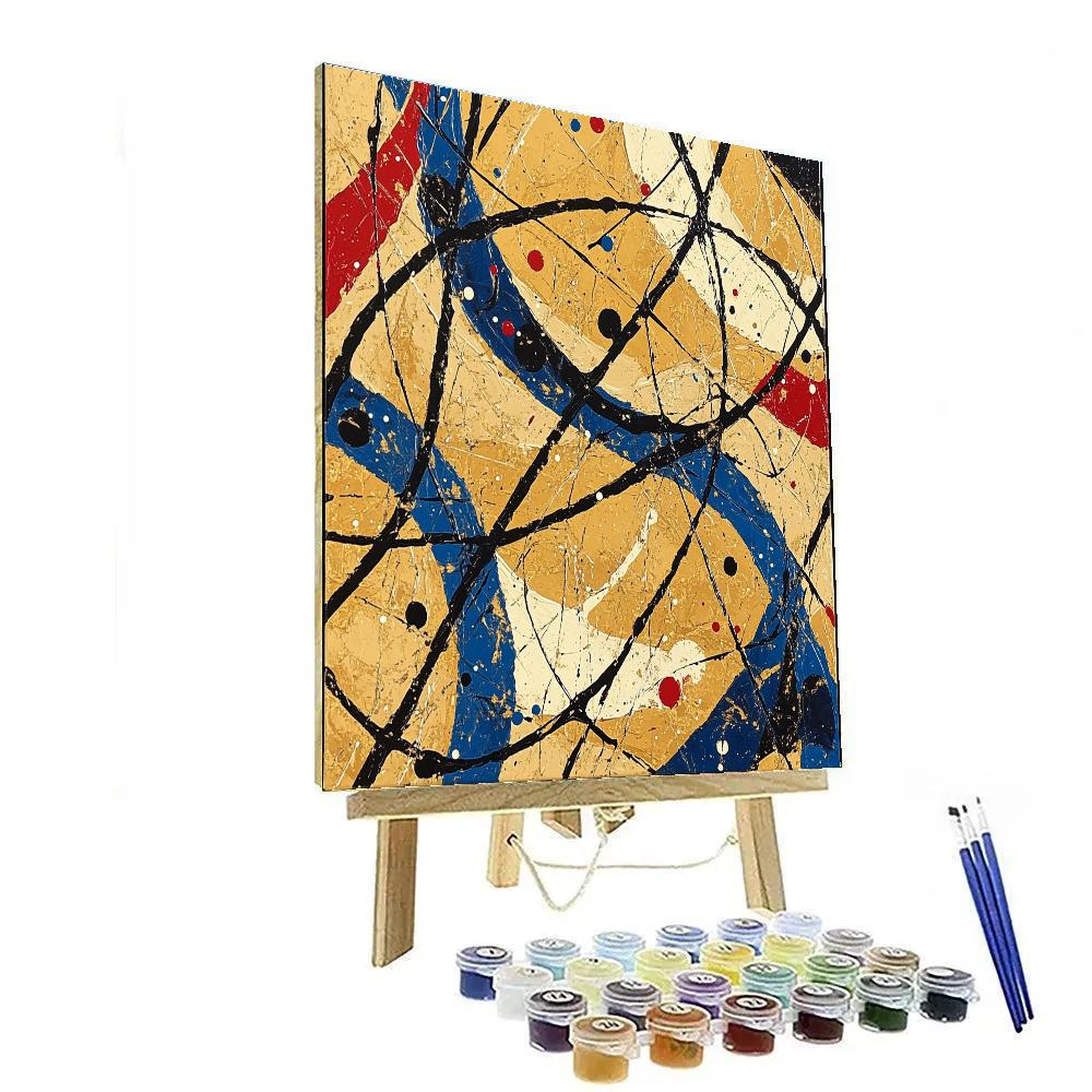 Jackson Pollock Inspired Monsoon Pressure Field In Ochre And Cobalt paint by number