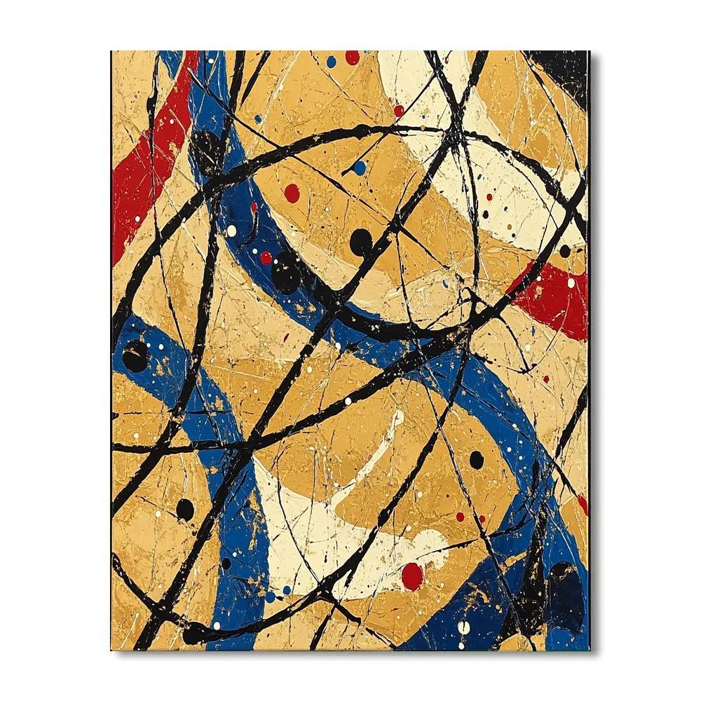Jackson Pollock Inspired Monsoon Pressure Field In Ochre And Cobalt paint by number