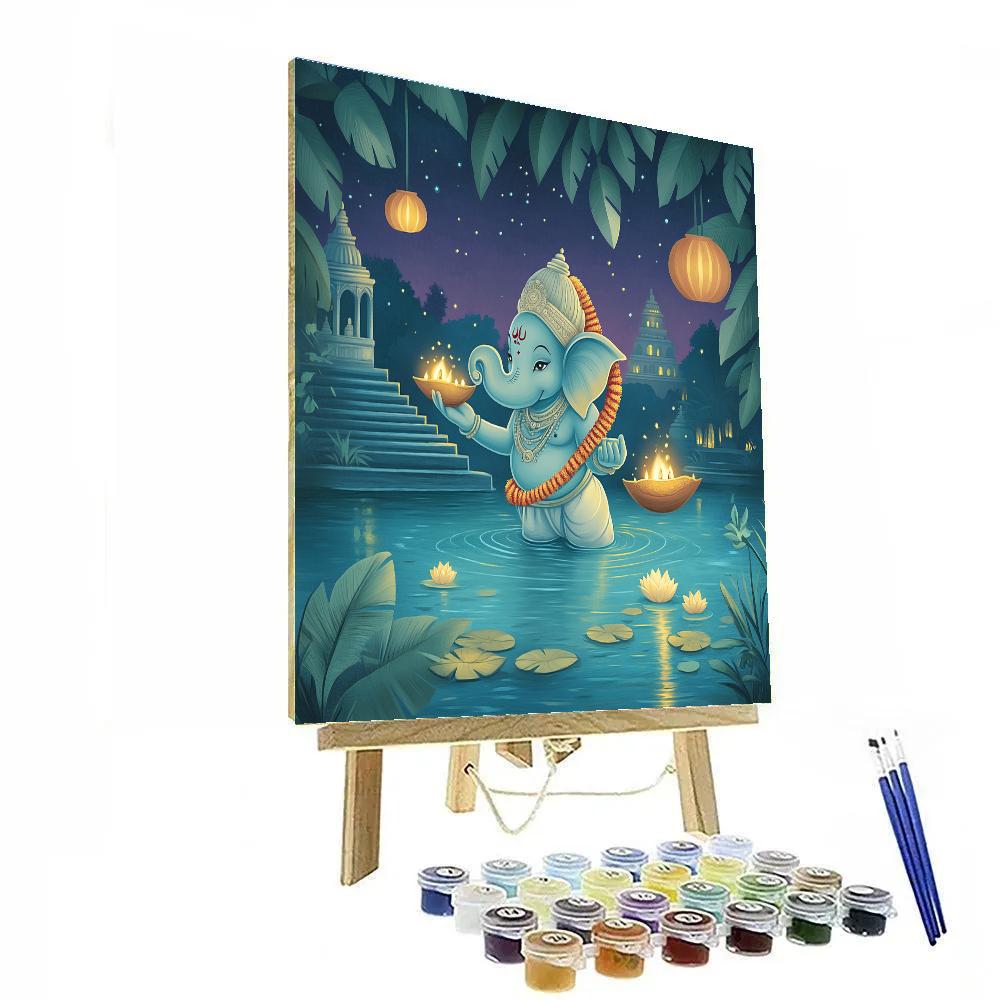 River Festival Under Paper Lanterns With Ganesha Numbered painting kits
