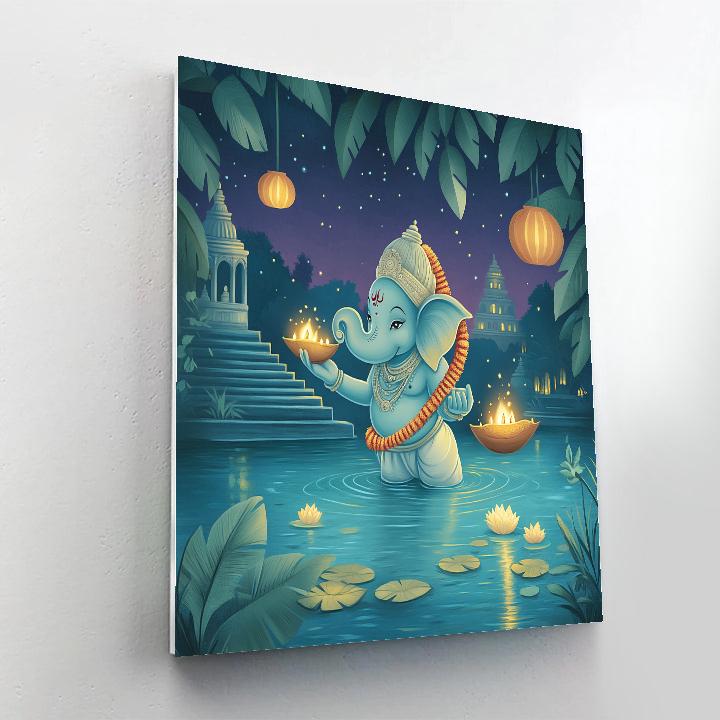 River Festival Under Paper Lanterns With Ganesha Numbered painting kits