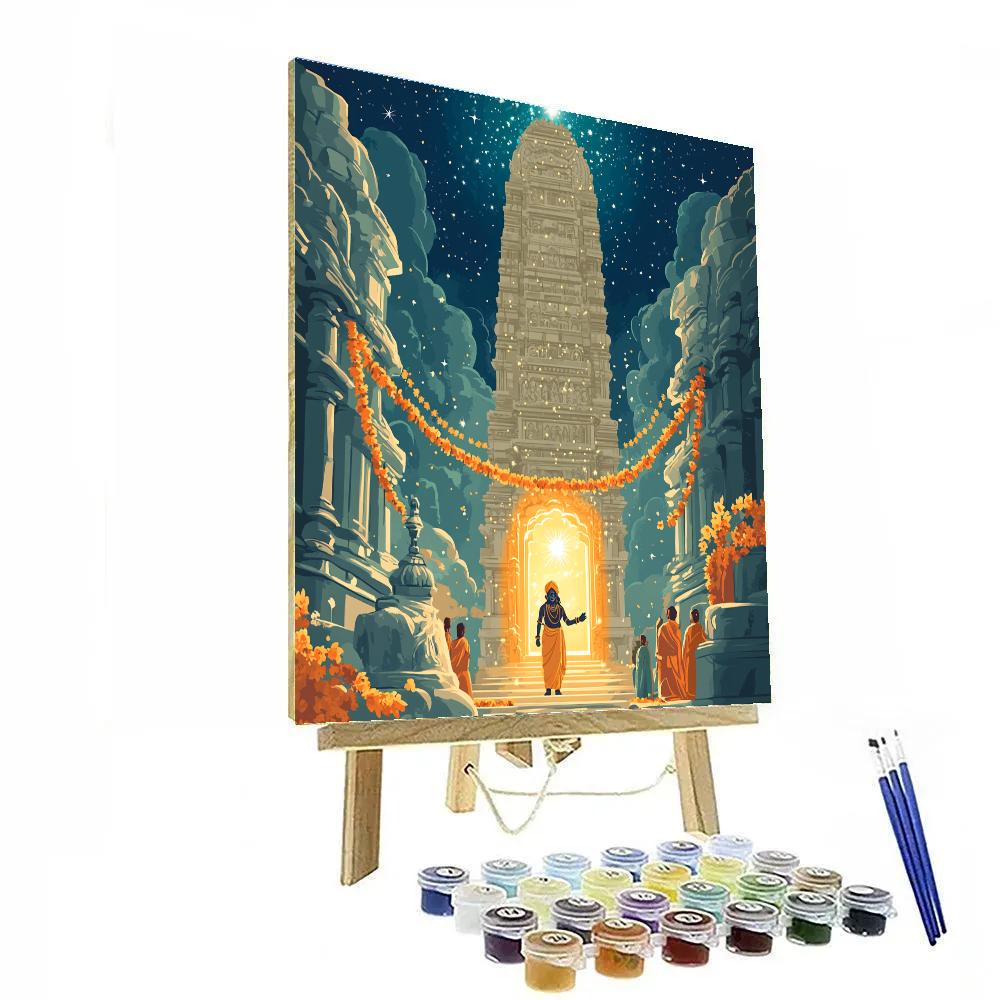 Krishna Welcoming Pilgrims Through A Stargate Gopuram paint by color