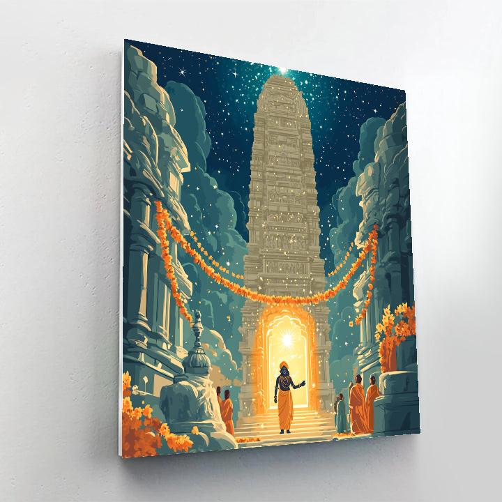 Krishna Welcoming Pilgrims Through A Stargate Gopuram paint by color