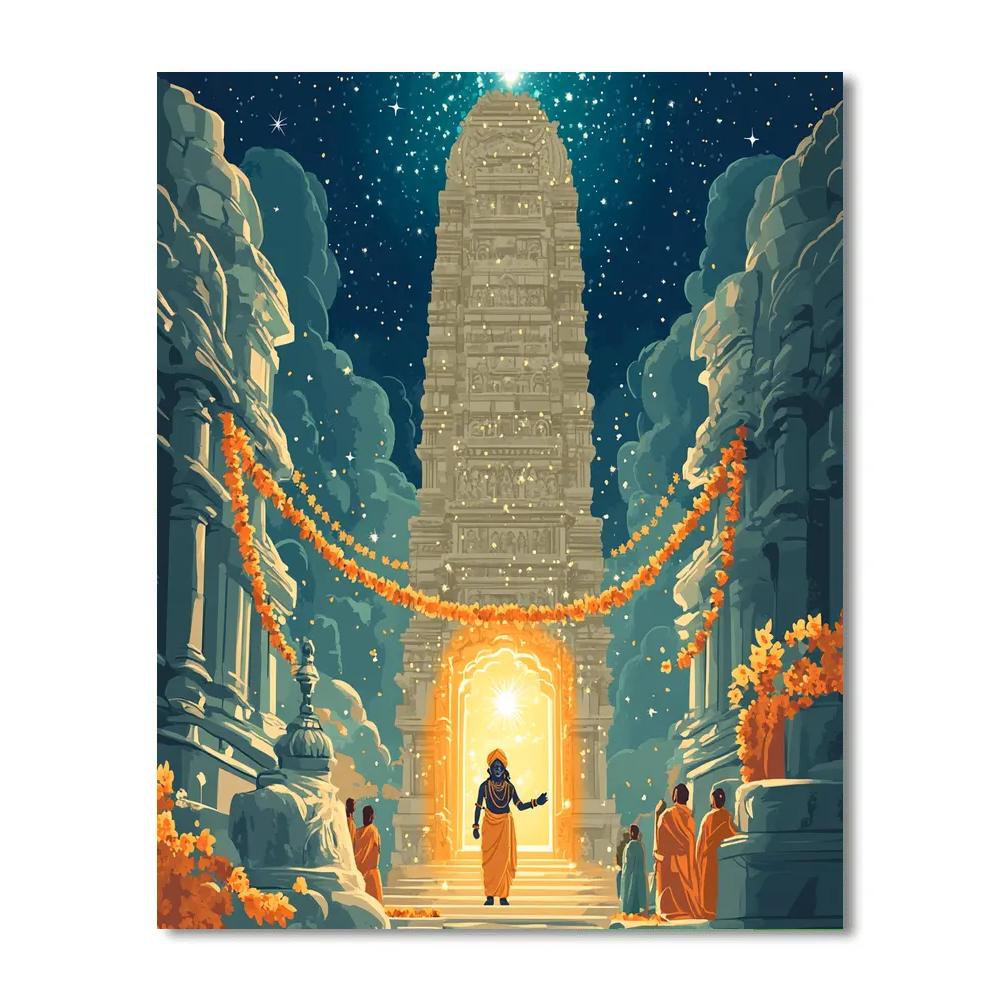 Krishna Welcoming Pilgrims Through A Stargate Gopuram paint by color