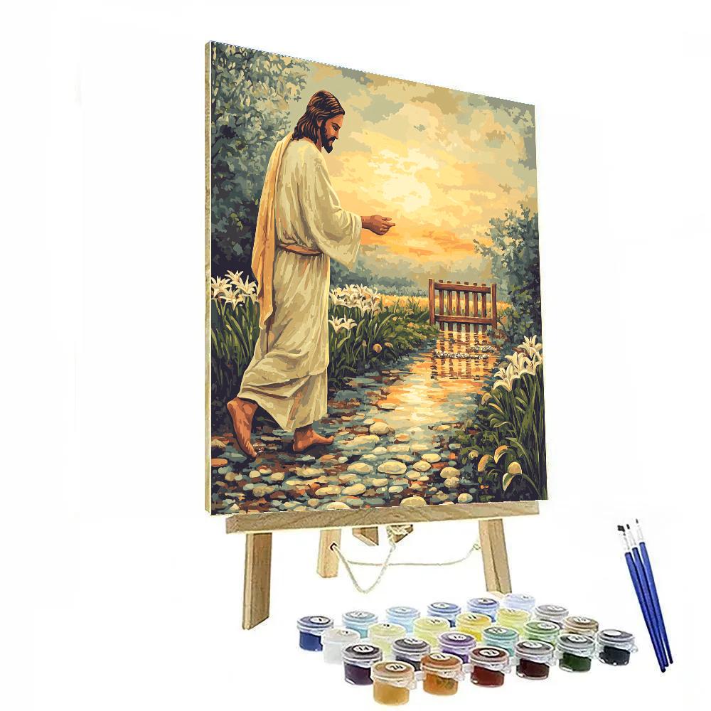 A Garden Path With Jesus At Daybreak paint by color