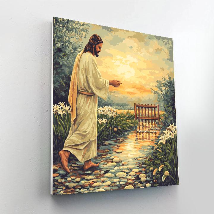 A Garden Path With Jesus At Daybreak paint by color