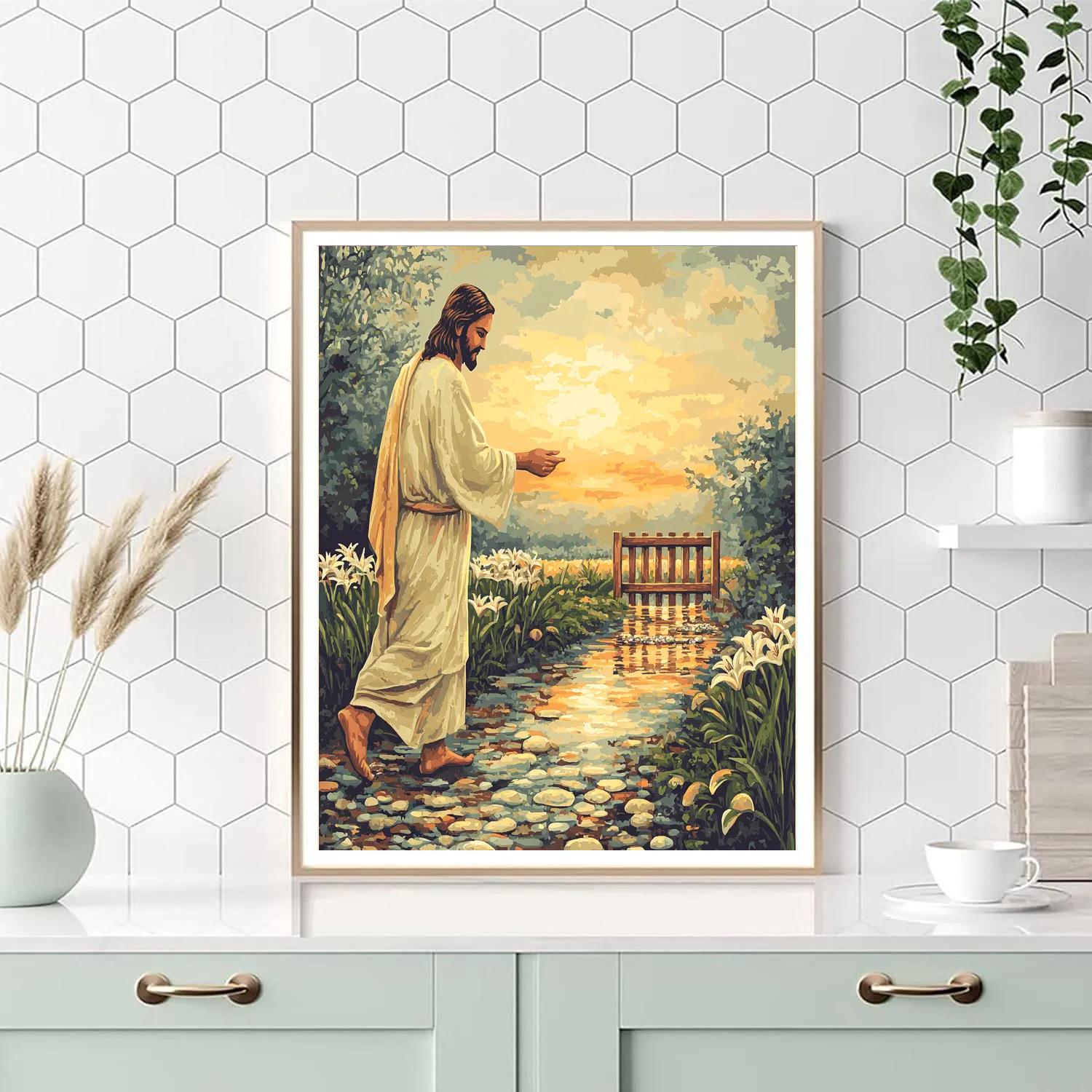 A Garden Path With Jesus At Daybreak paint by color