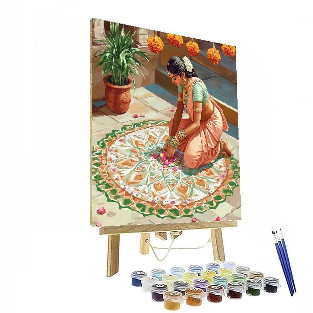 Courtyard Rangoli With Parvati In Spring Sari Paint by numbers art