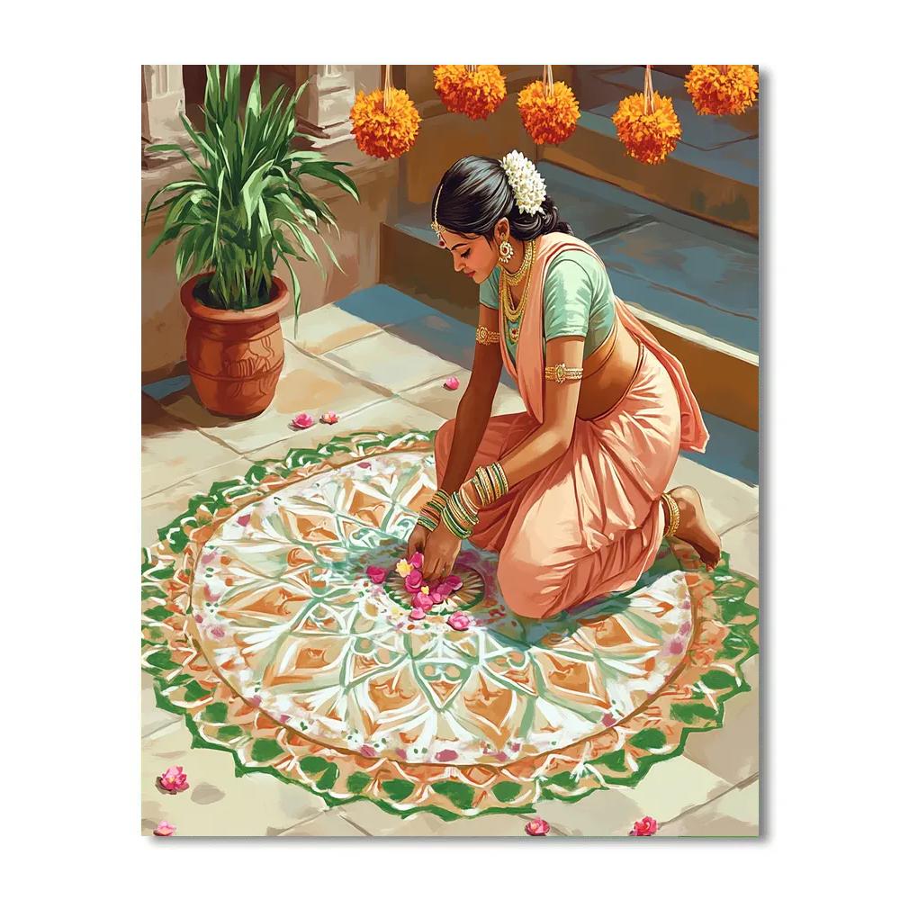 Courtyard Rangoli With Parvati In Spring Sari Paint by numbers art
