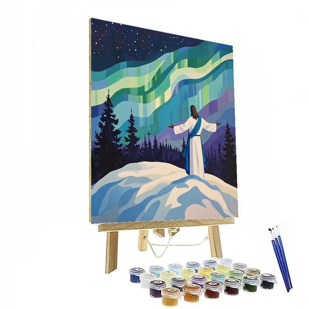 Jesus Crowned By The Aurora Promise paint by color