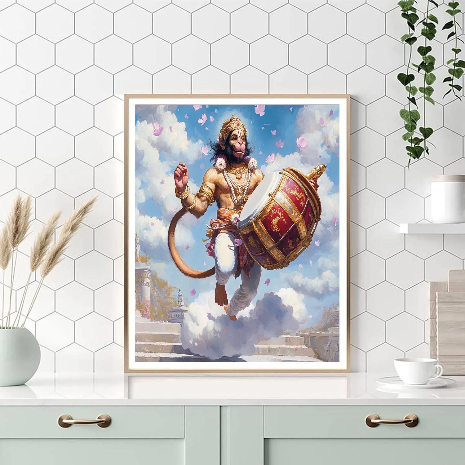 Hanuman Heartbeat Drum In The Cloud Arena Paint by numbers art