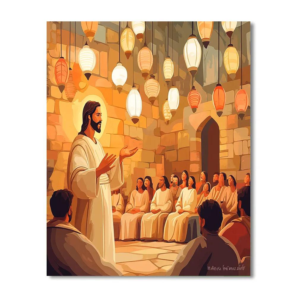 Parables With Jesus In Paper Lantern Light Paint by numbers kits