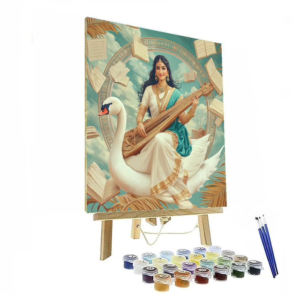 Saraswati In The Library Of Floating Palm Leaf Manuscripts paint by numbers