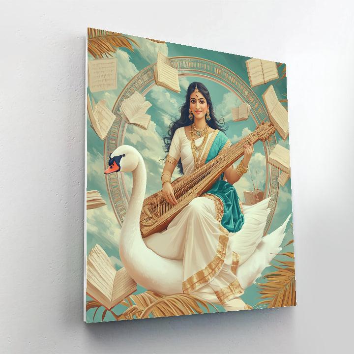 Saraswati In The Library Of Floating Palm Leaf Manuscripts paint by numbers
