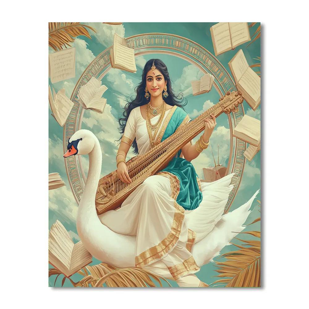 Saraswati In The Library Of Floating Palm Leaf Manuscripts paint by numbers