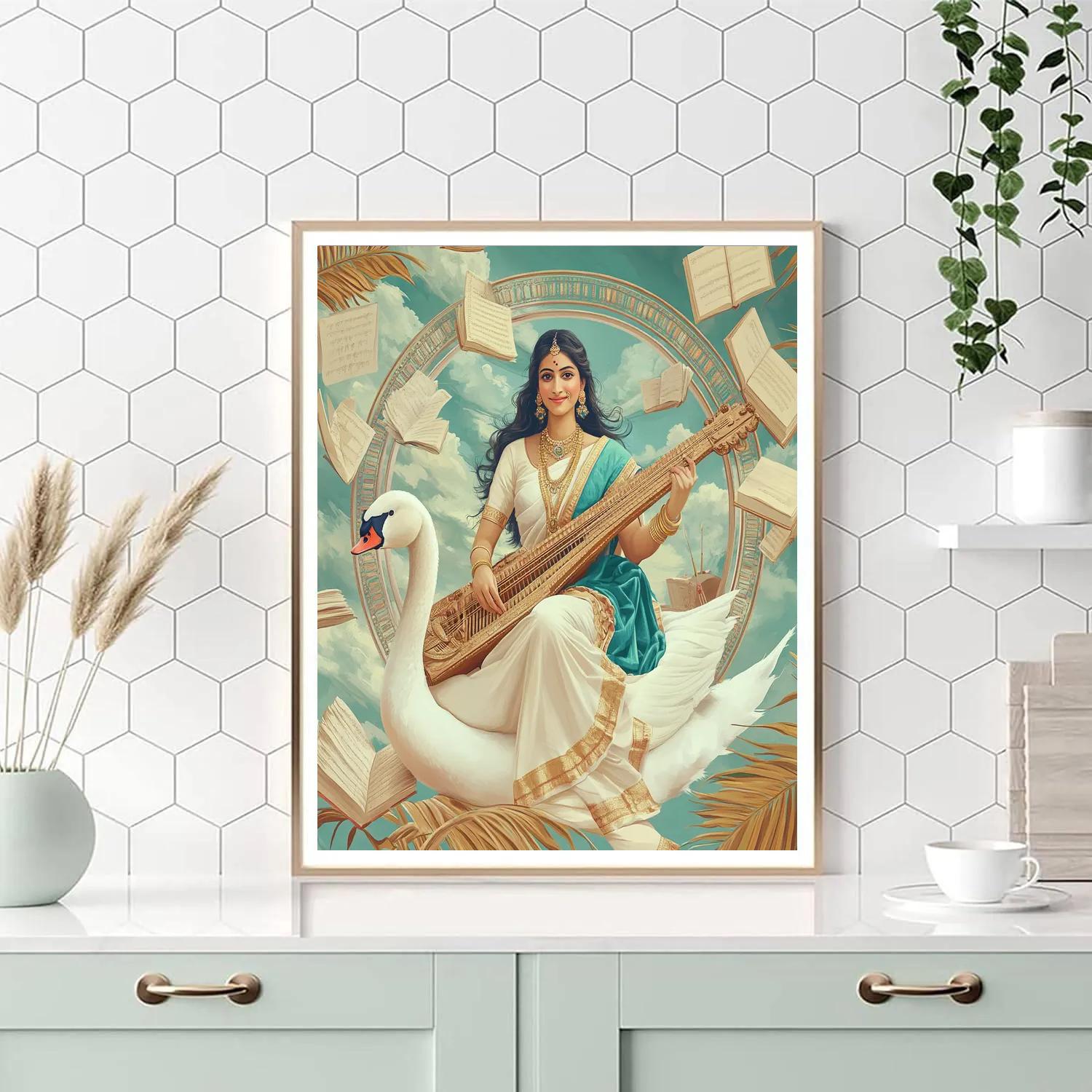 Saraswati In The Library Of Floating Palm Leaf Manuscripts paint by numbers