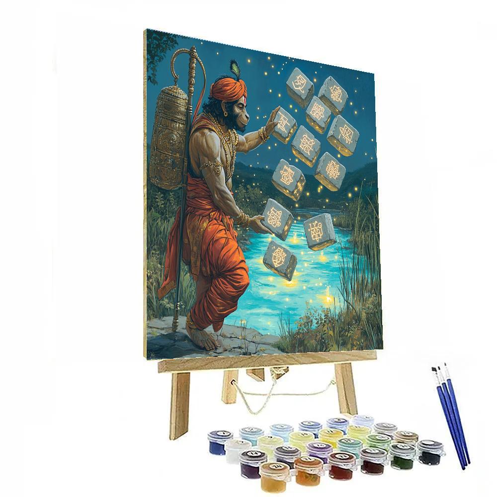 Hanuman Bridge Builder With Floating Stone Glyphs paint by number