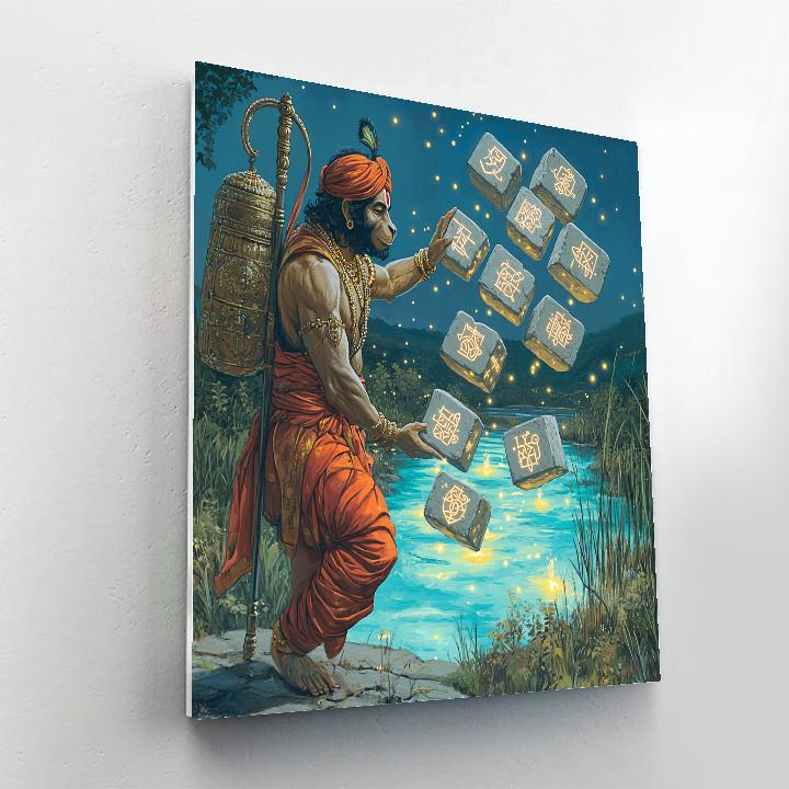 Hanuman Bridge Builder With Floating Stone Glyphs paint by number