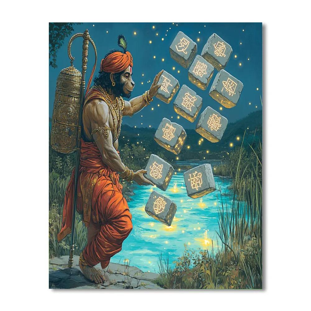 Hanuman Bridge Builder With Floating Stone Glyphs paint by number