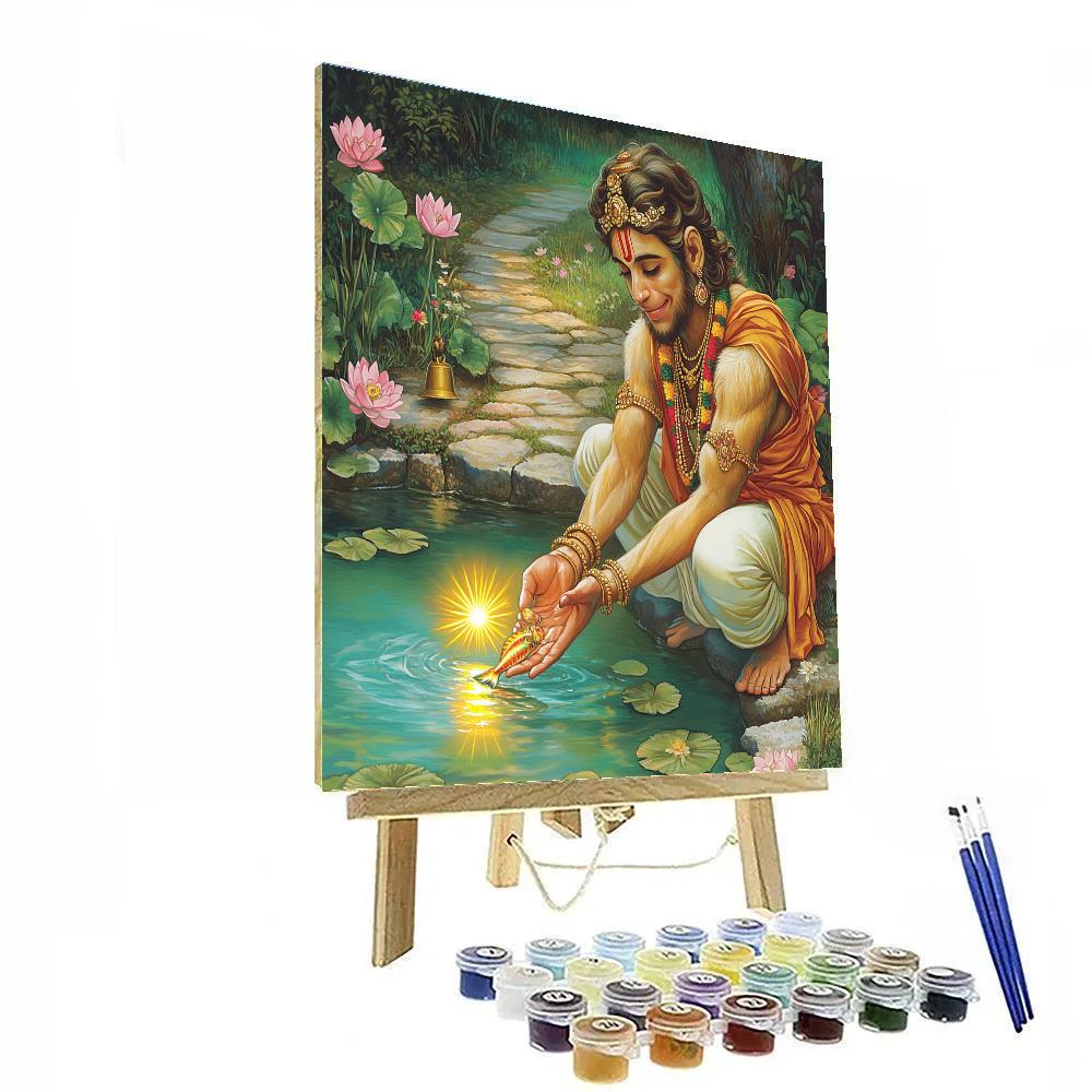Garden Pond With Hanuman And The Solar Fish paint by numbers