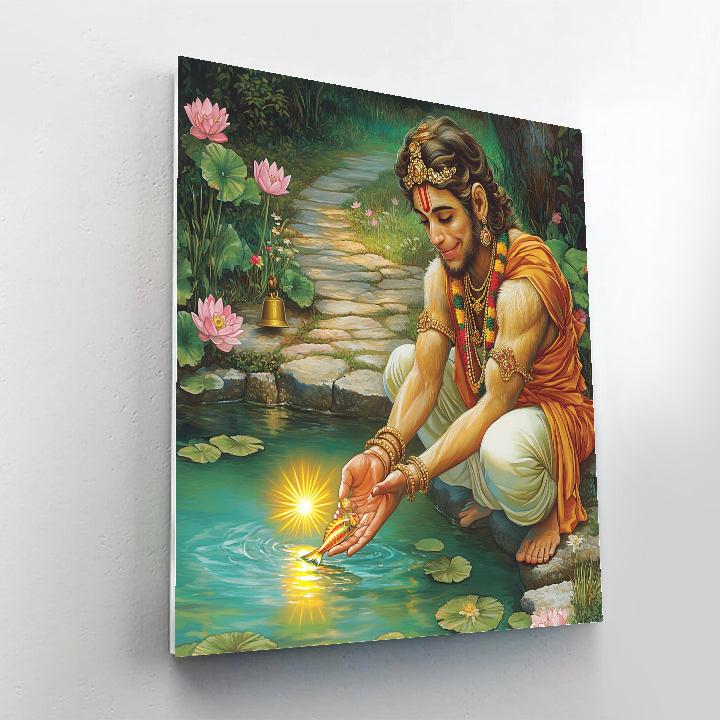 Garden Pond With Hanuman And The Solar Fish paint by numbers