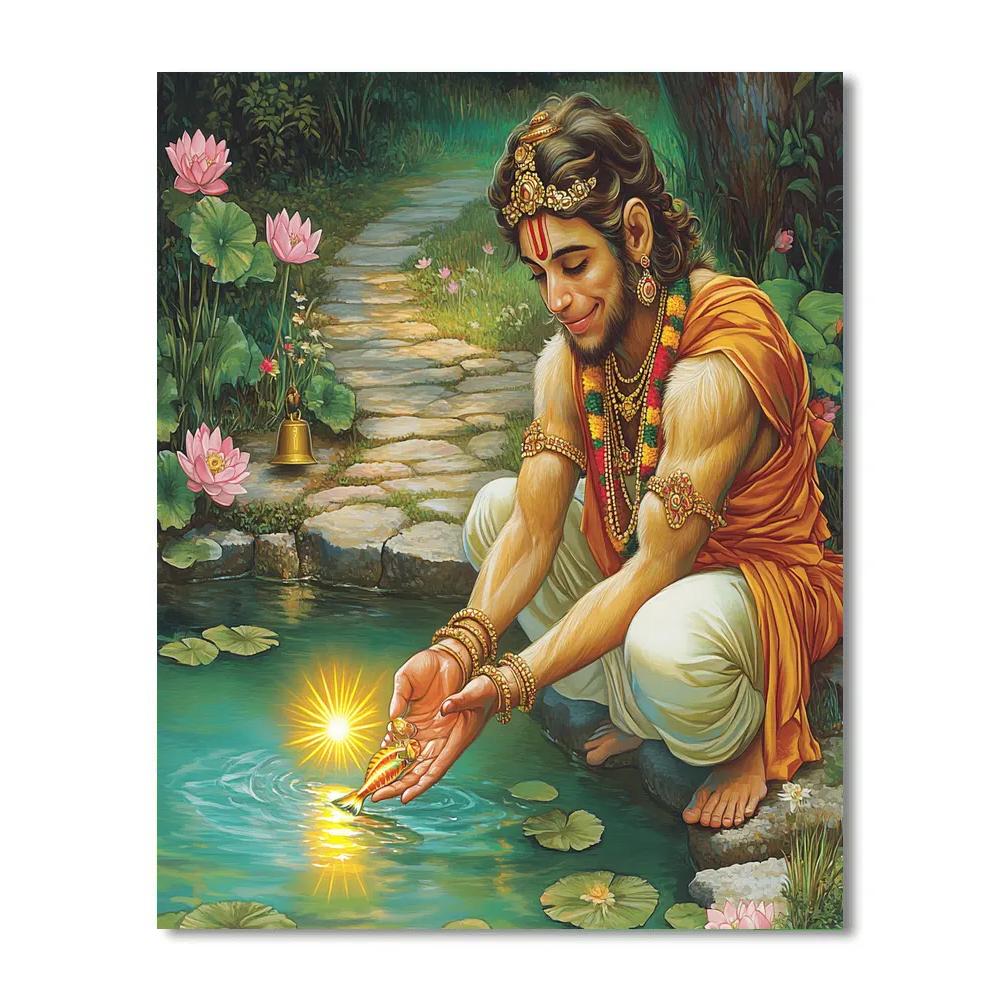 Garden Pond With Hanuman And The Solar Fish paint by numbers