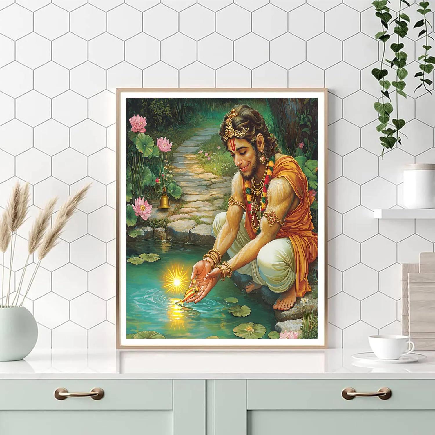Garden Pond With Hanuman And The Solar Fish paint by numbers