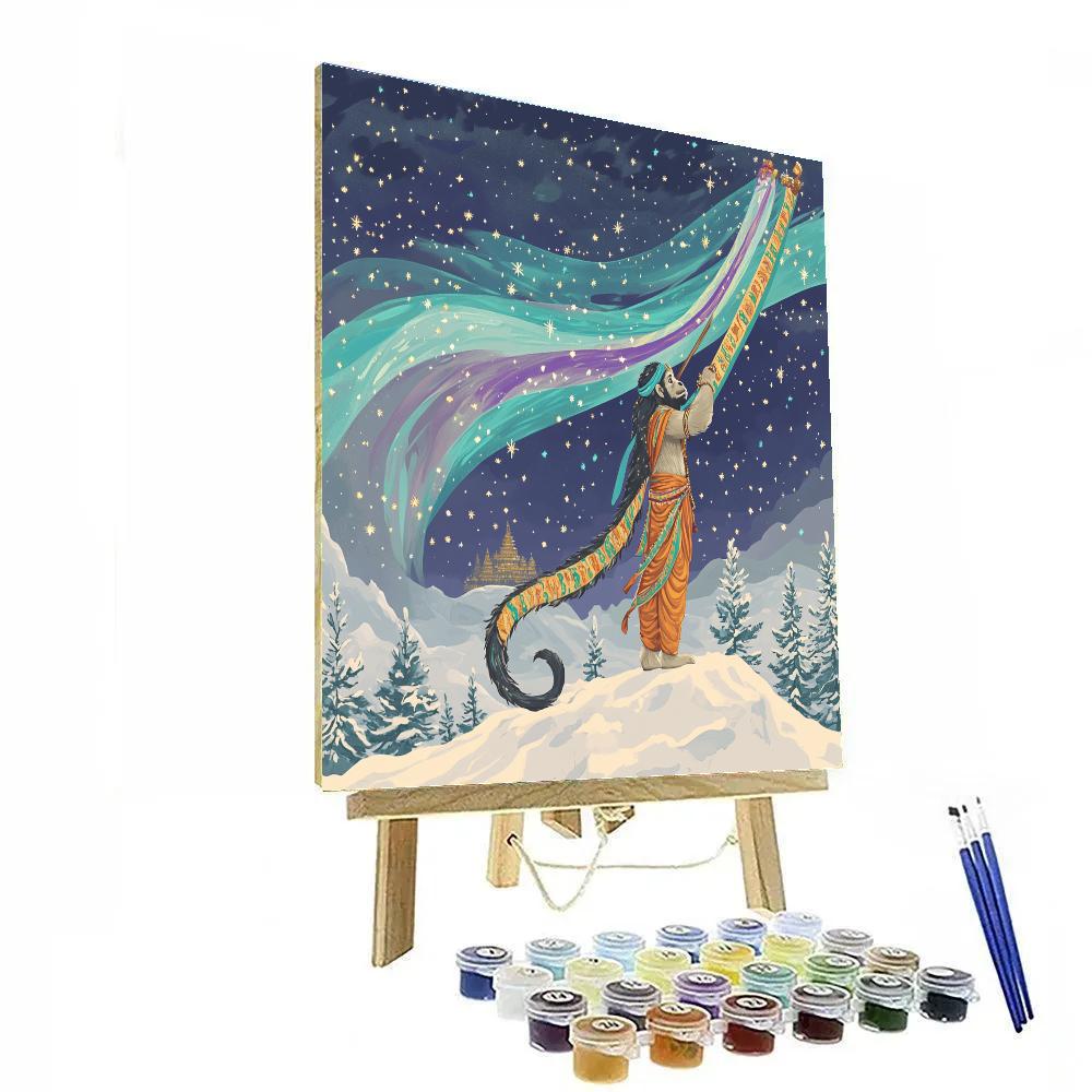 Hanuman Under The Aurora Banner Number painting