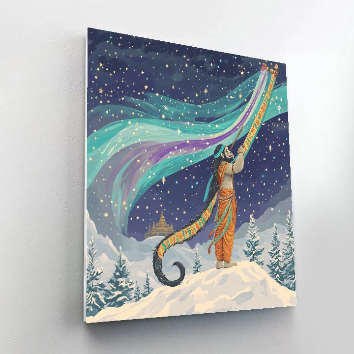 Hanuman Under The Aurora Banner Number painting