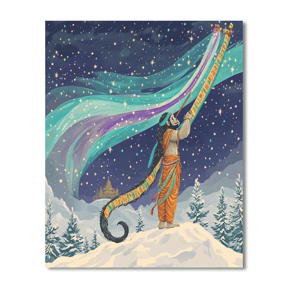 Hanuman Under The Aurora Banner Number painting