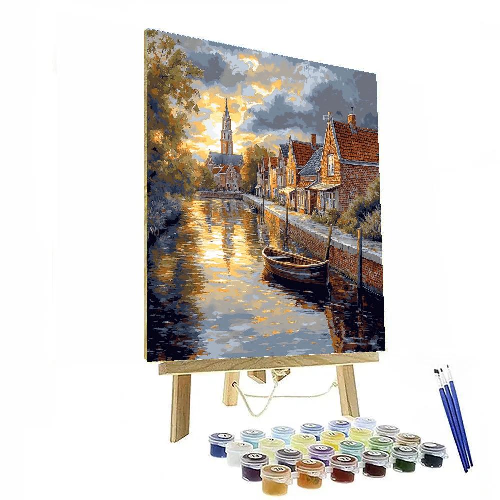 Johannes Vermeer Inspired Delft Canal Reflections Under A Quiet Cloudbreak Numbered painting kits