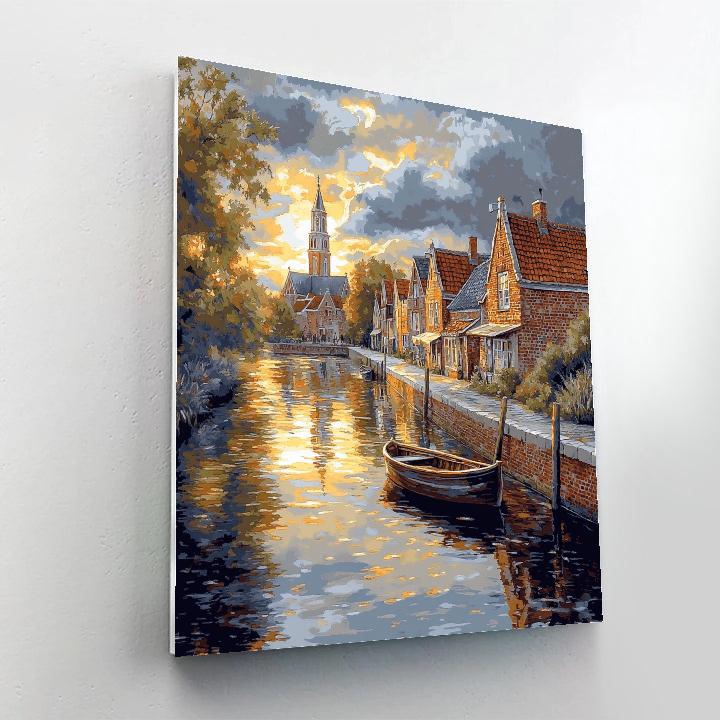 Johannes Vermeer Inspired Delft Canal Reflections Under A Quiet Cloudbreak Numbered painting kits