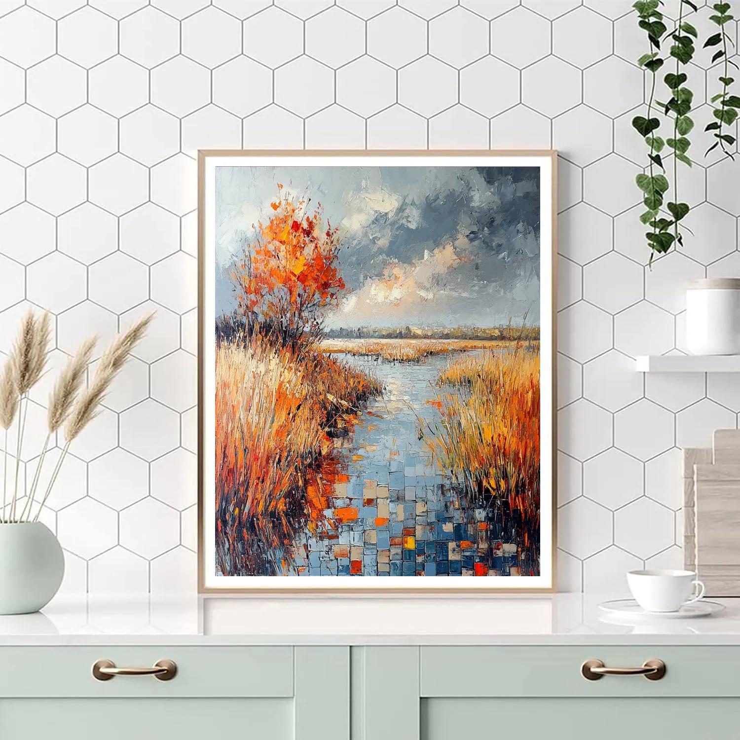 Jean-Paul Riopelle Inspired Ember Marsh Thaw Tessellation paint by color