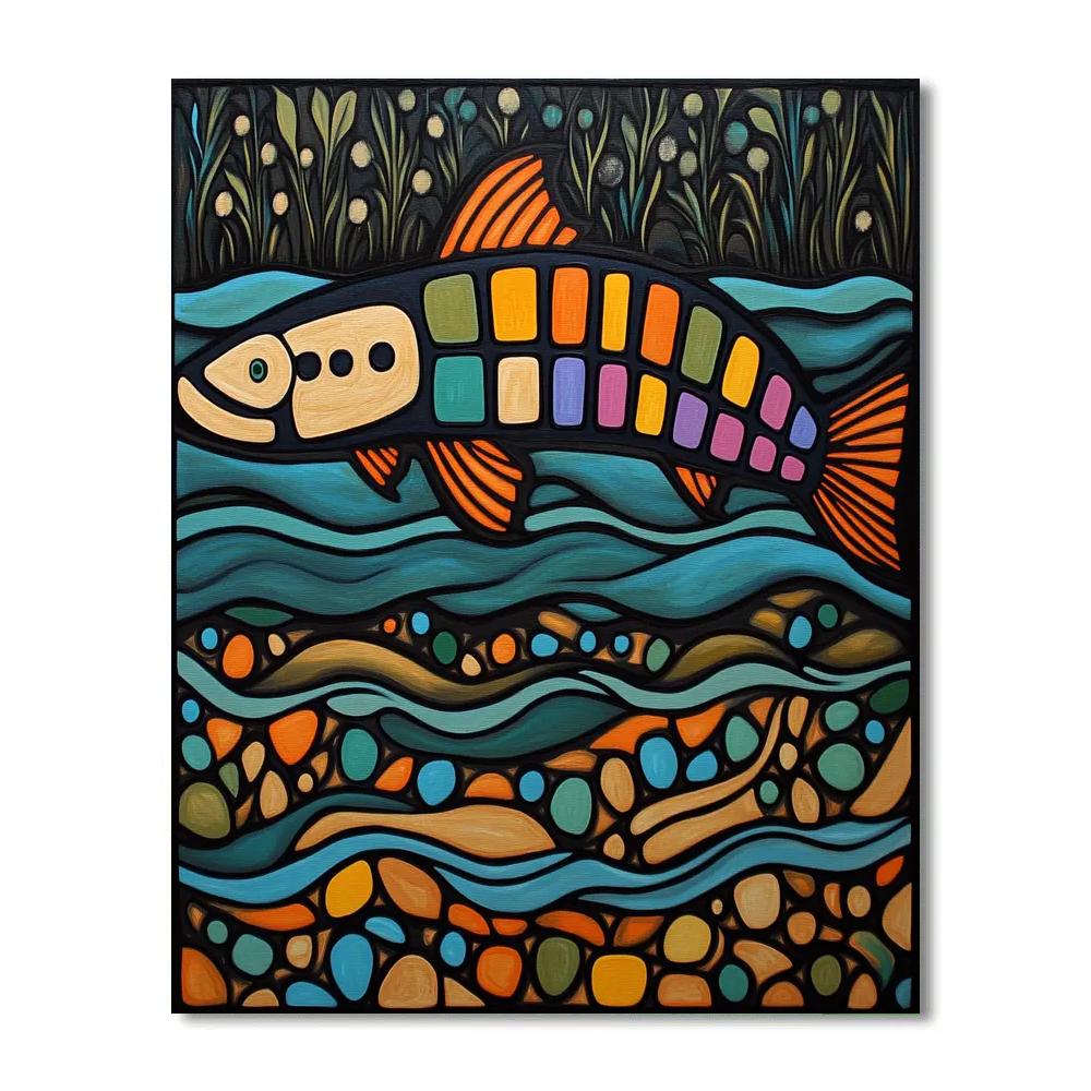 Norval Morrisseau Inspired Sturgeon Of The Deep River Memory paint by numbers