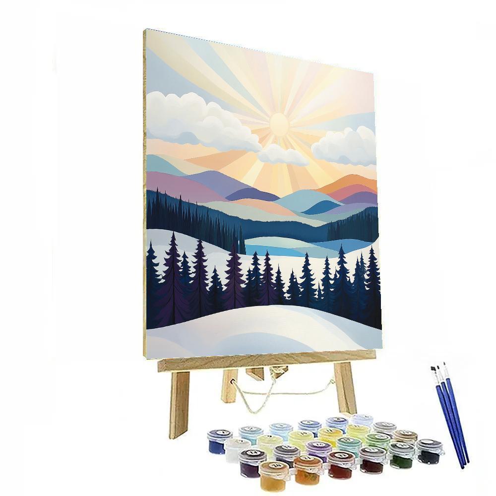 Franklin Carmichael Inspired Winter Sunburst Over Indigo Ridge Number painting