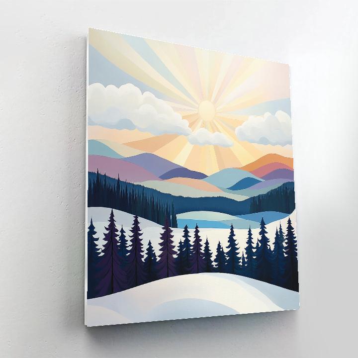 Franklin Carmichael Inspired Winter Sunburst Over Indigo Ridge Number painting