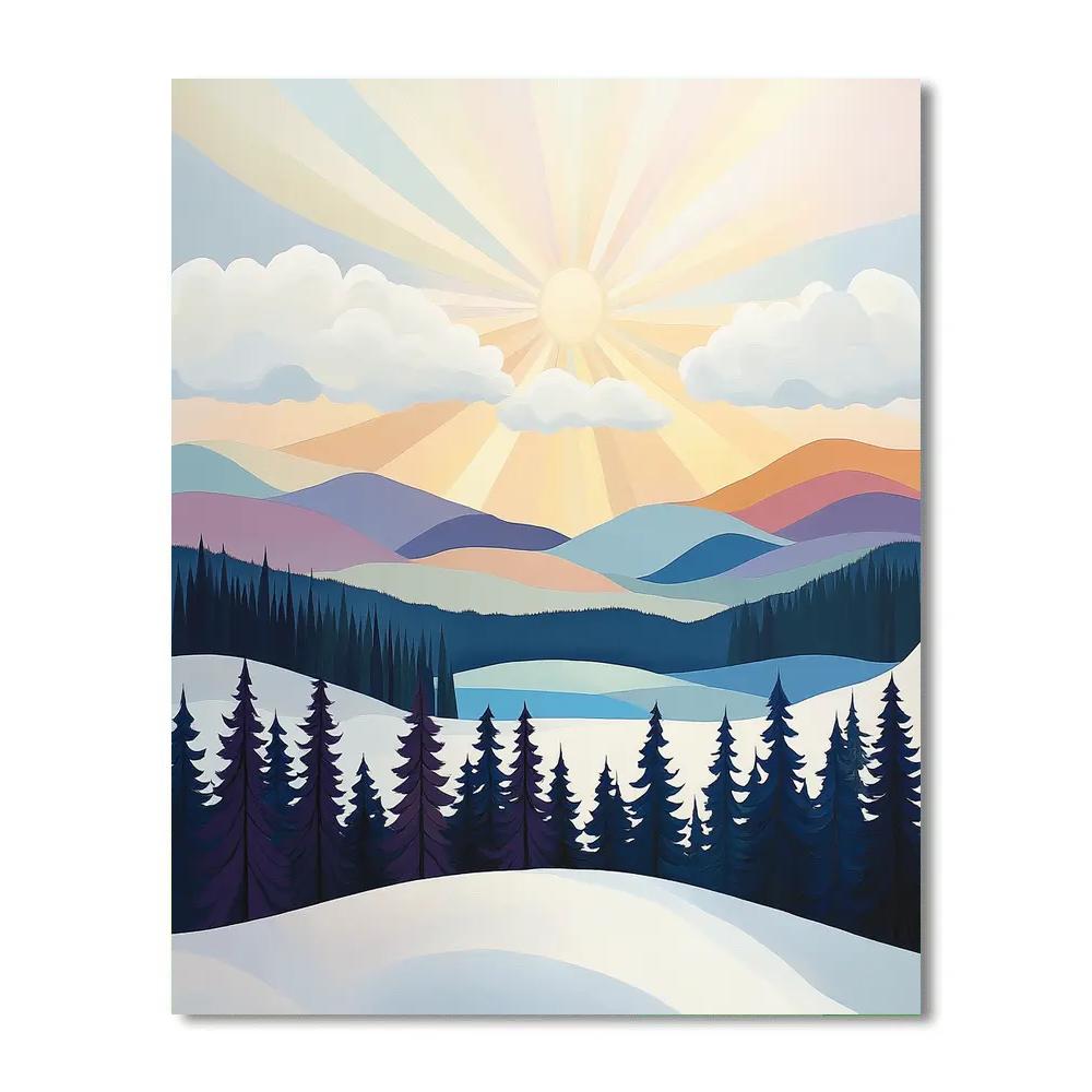 Franklin Carmichael Inspired Winter Sunburst Over Indigo Ridge Number painting
