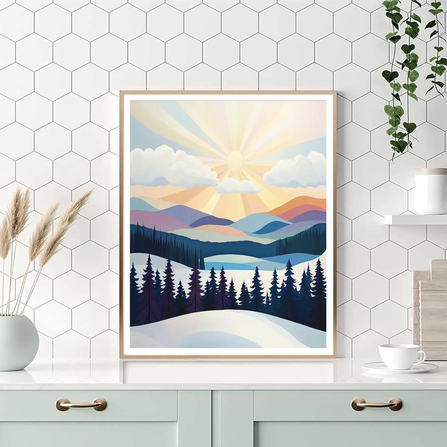 Franklin Carmichael Inspired Winter Sunburst Over Indigo Ridge Number painting