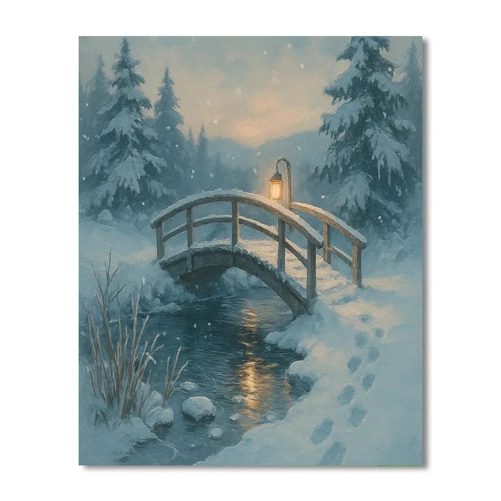 Lantern Bridge Over The Quiet Winter Brook DIY paint by numbers