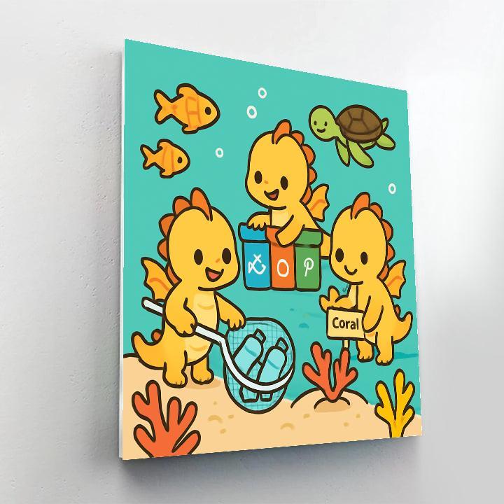 Coral Reef Cleanup Crew Of Tiny Dragons Number painting
