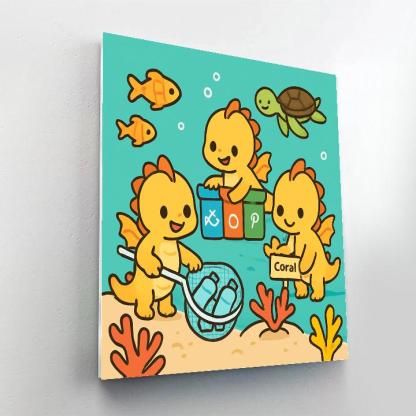 Coral Reef Cleanup Crew Of Tiny Dragons Number painting