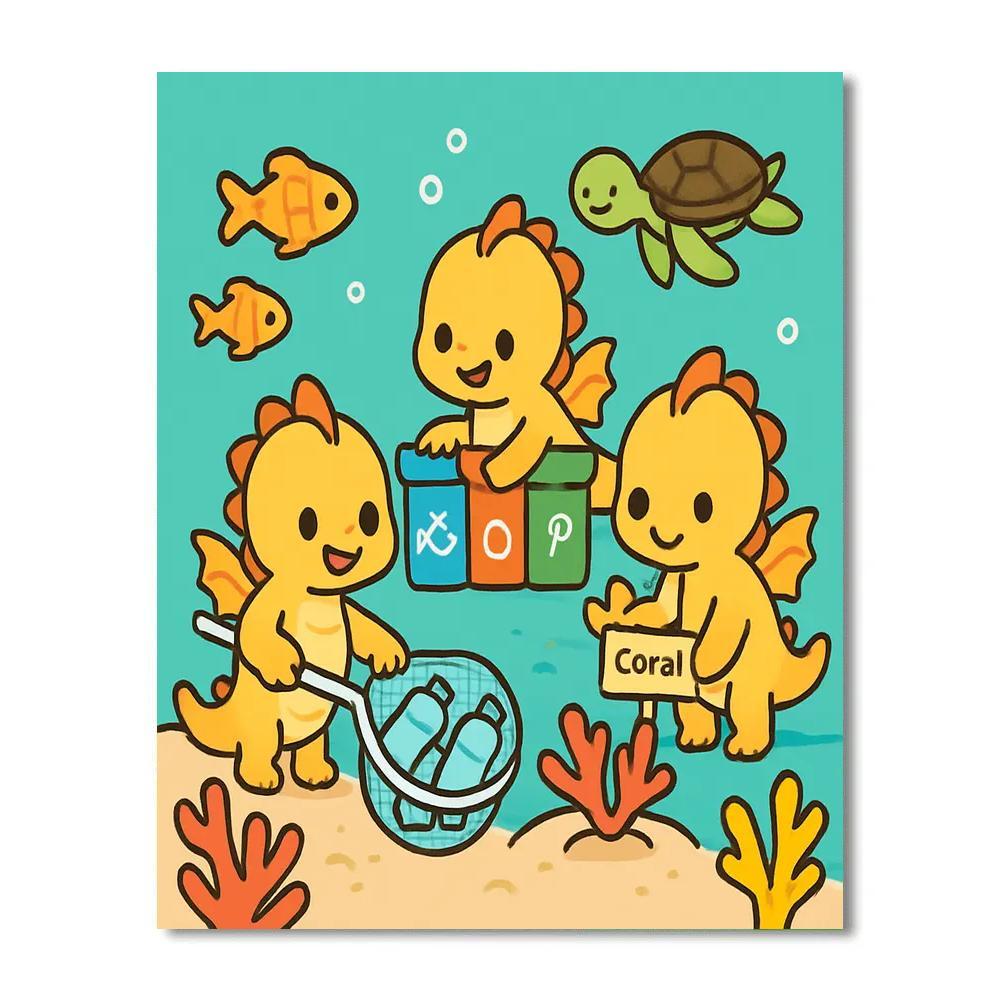 Coral Reef Cleanup Crew Of Tiny Dragons Number painting