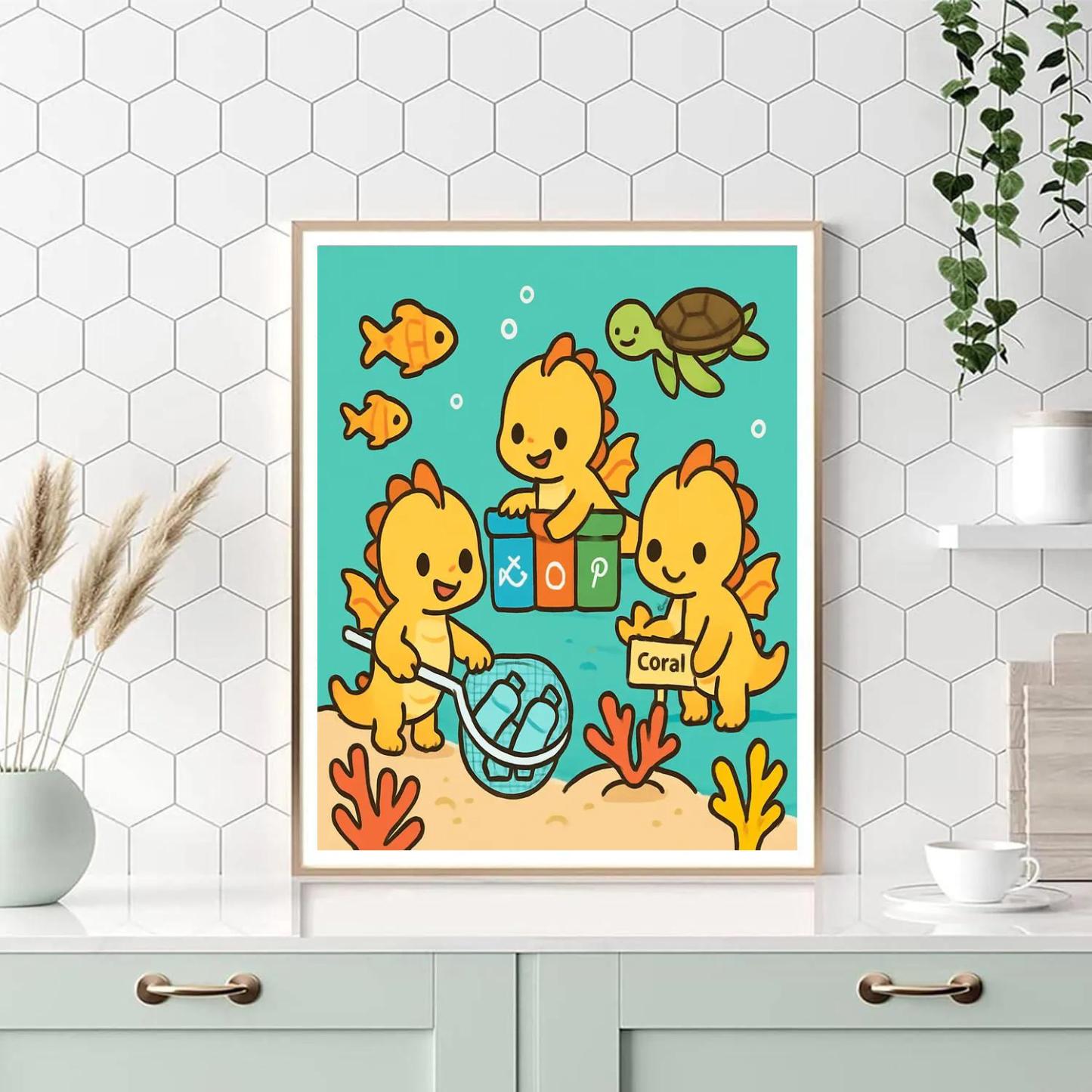 Coral Reef Cleanup Crew Of Tiny Dragons Number painting