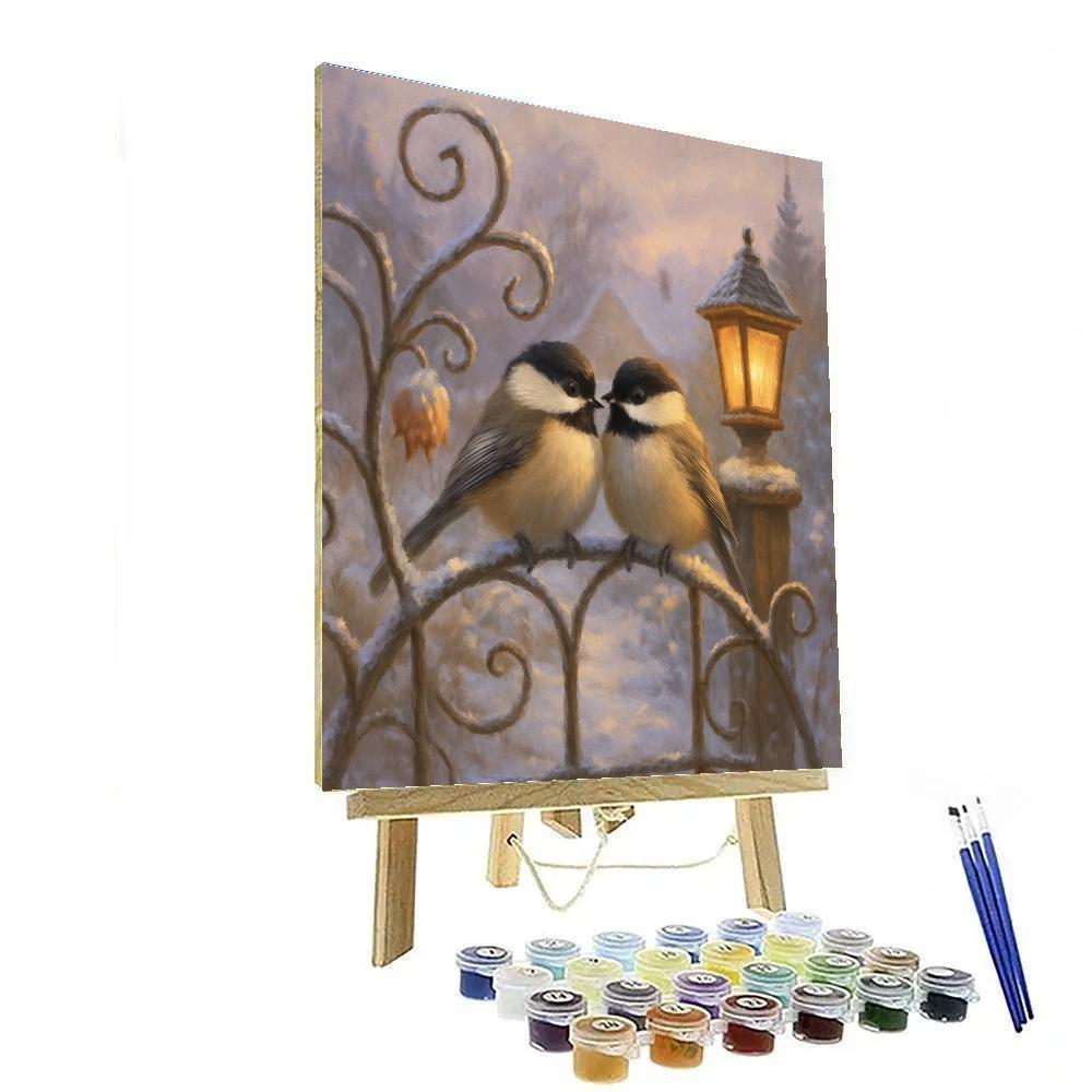 Lantern Glow Chickadees In The Winter Garden paint by number