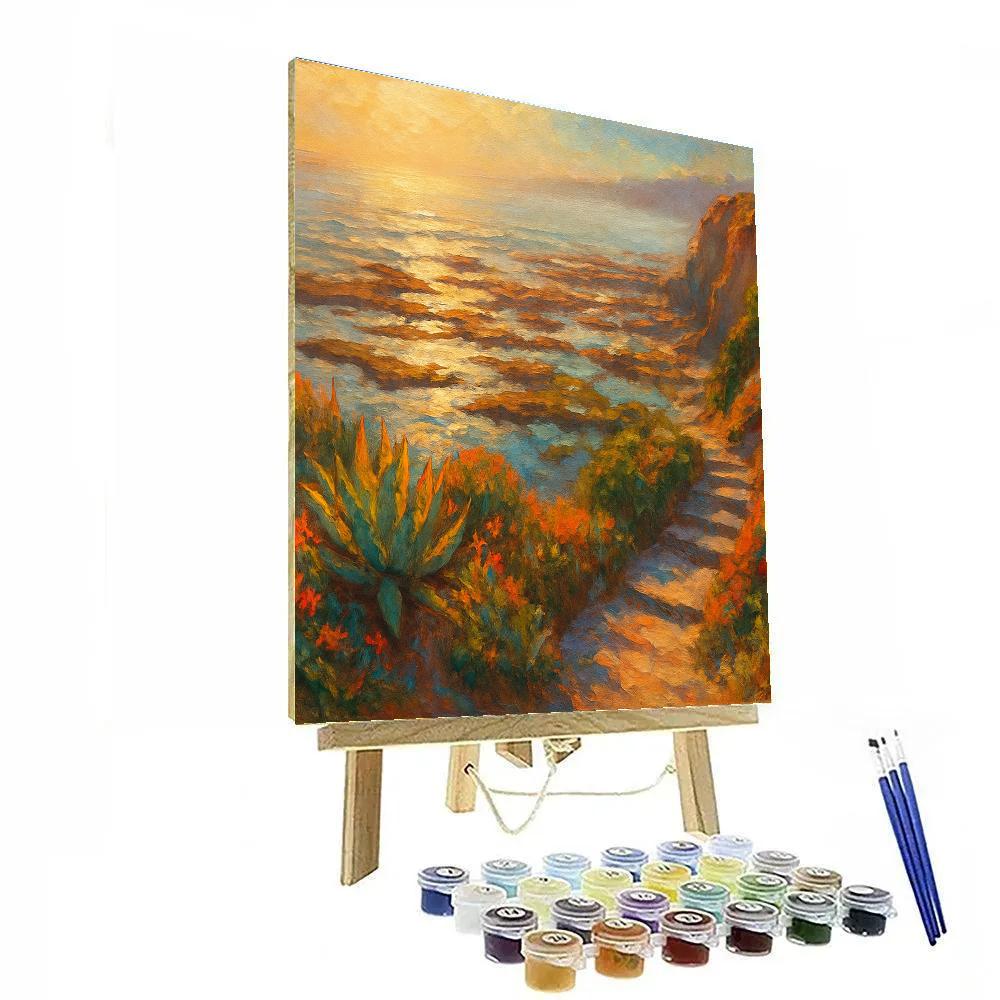 Golden Tide Pools Beneath A Cliff Garden painting number kit