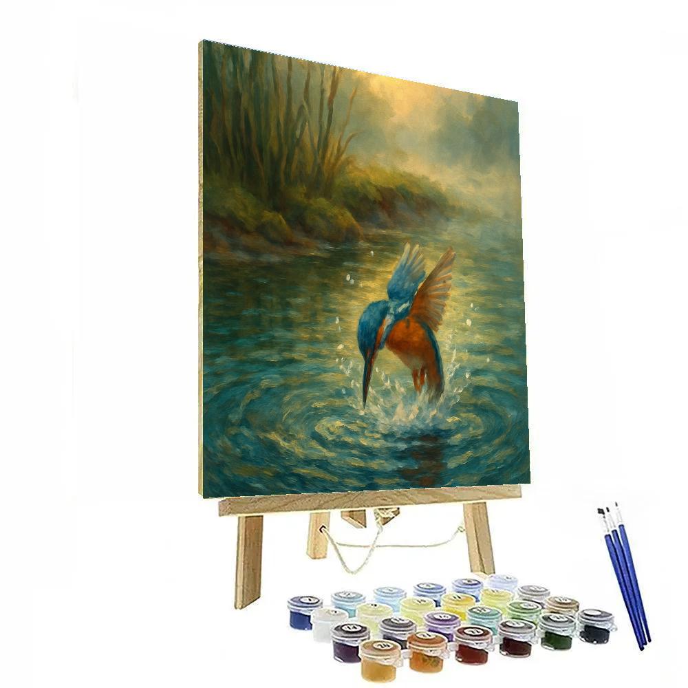 Kingfisher Splash At The Reed Rim Pond DIY paint by numbers